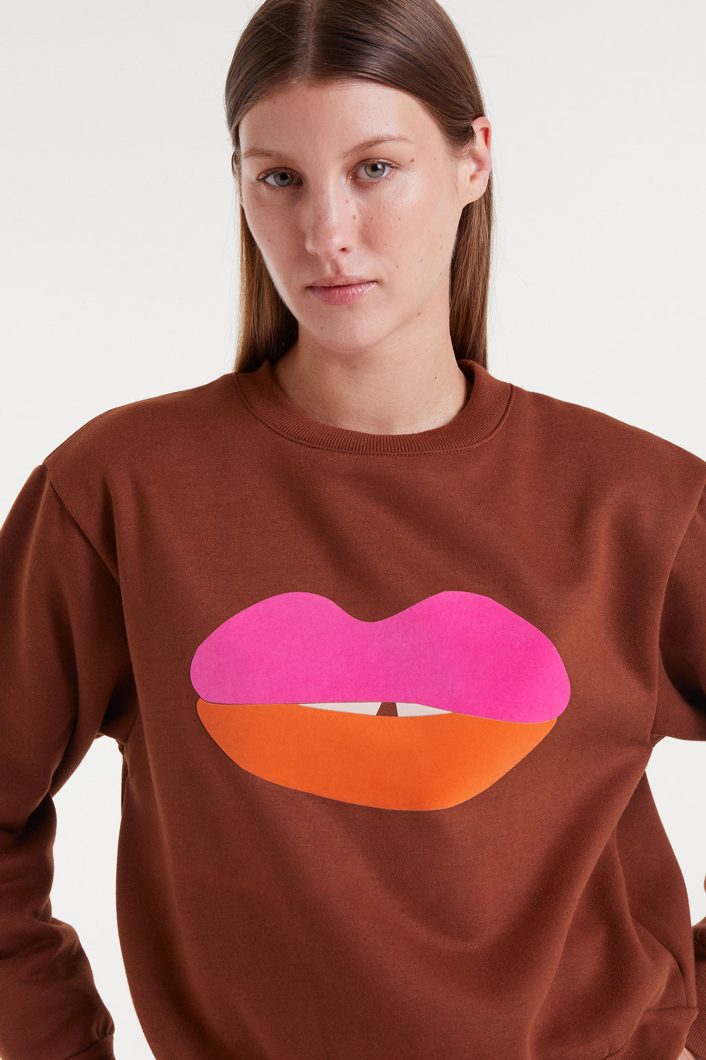 Brown Lips Print Sweatshirt