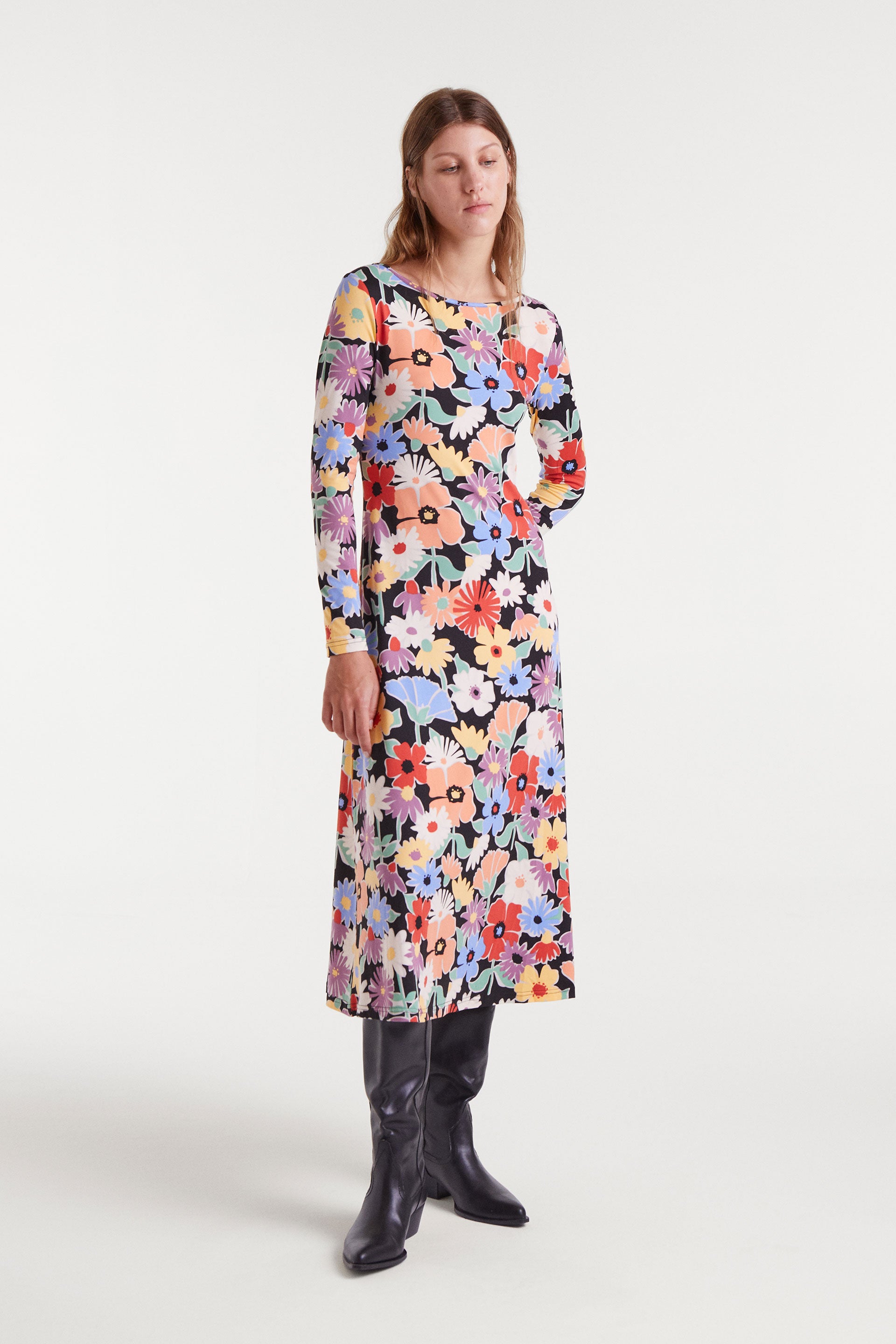 Long Sleeve Strechy Floral Dress