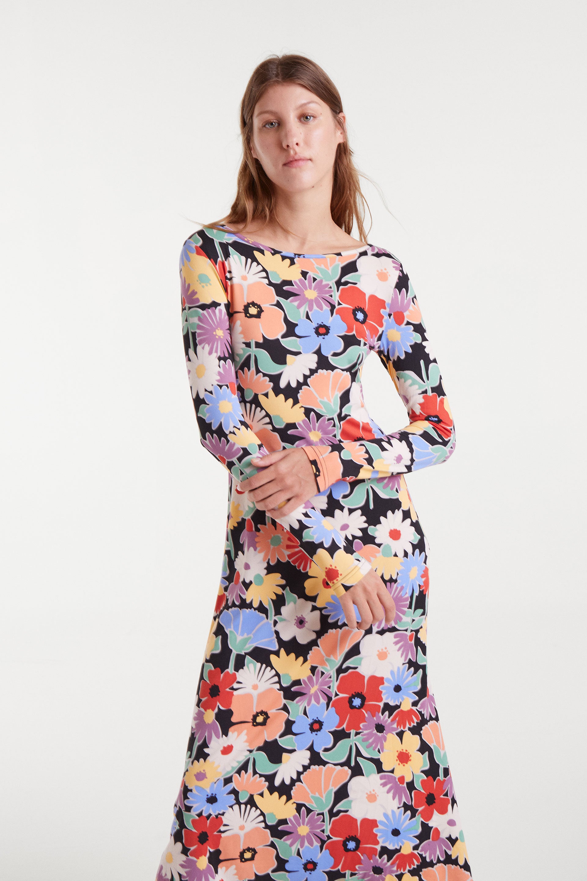 Long Sleeve Strechy Floral Dress