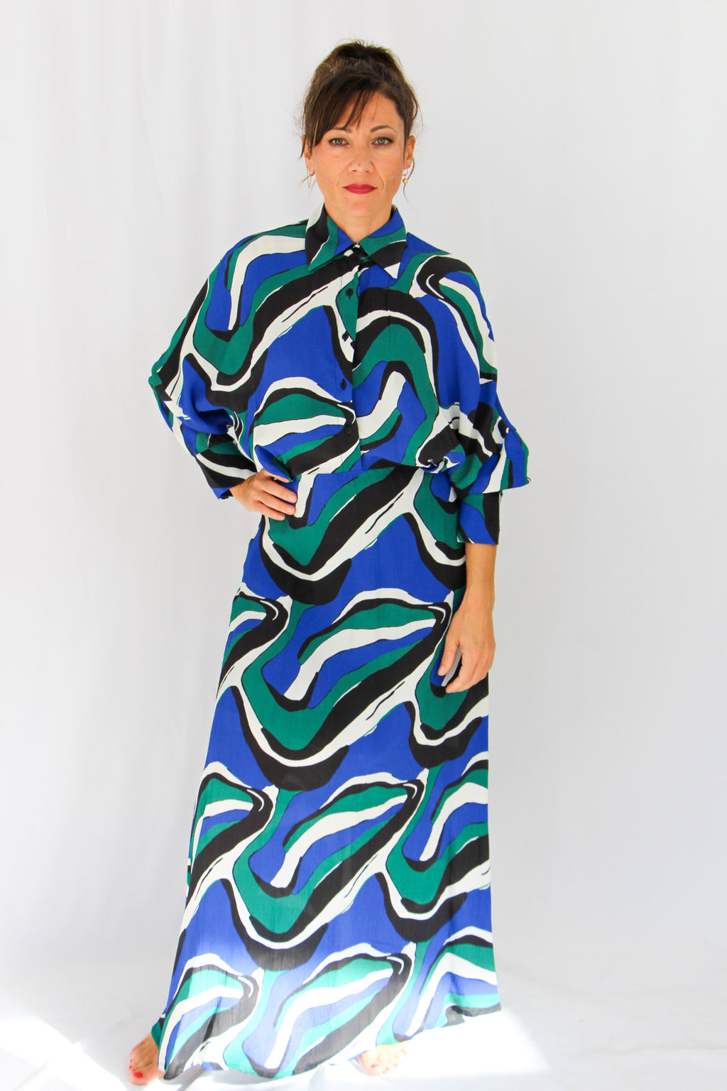 Wave Print Maxi Dress