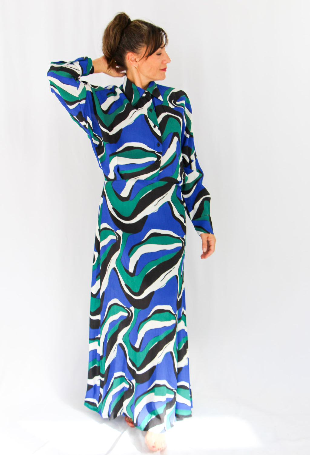 Wave Print Maxi Dress
