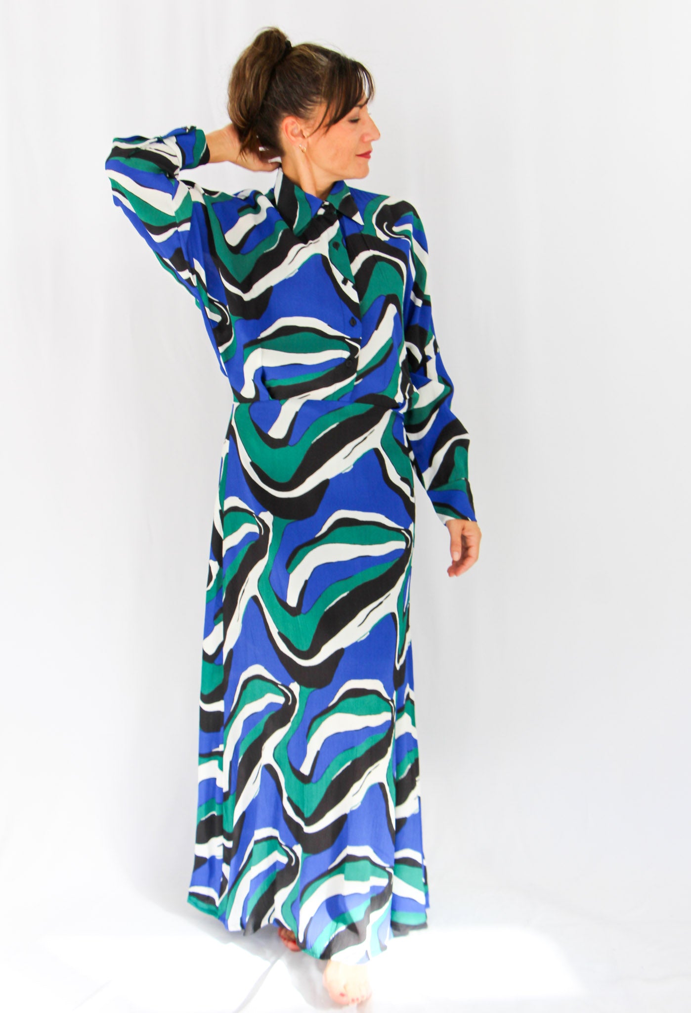 Wave Print Maxi Dress