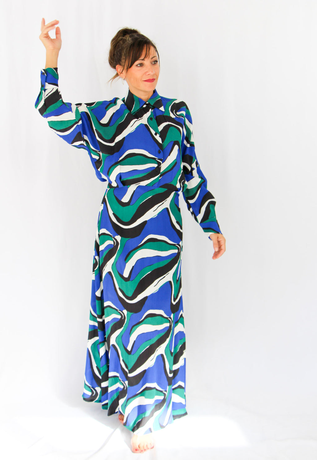 Wave Print Maxi Dress