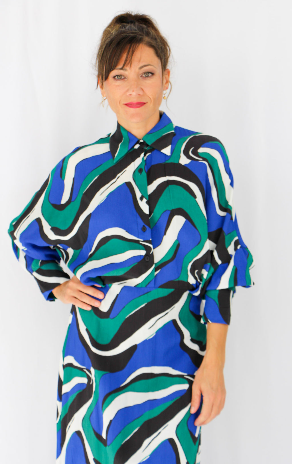 Wave Print Maxi Dress