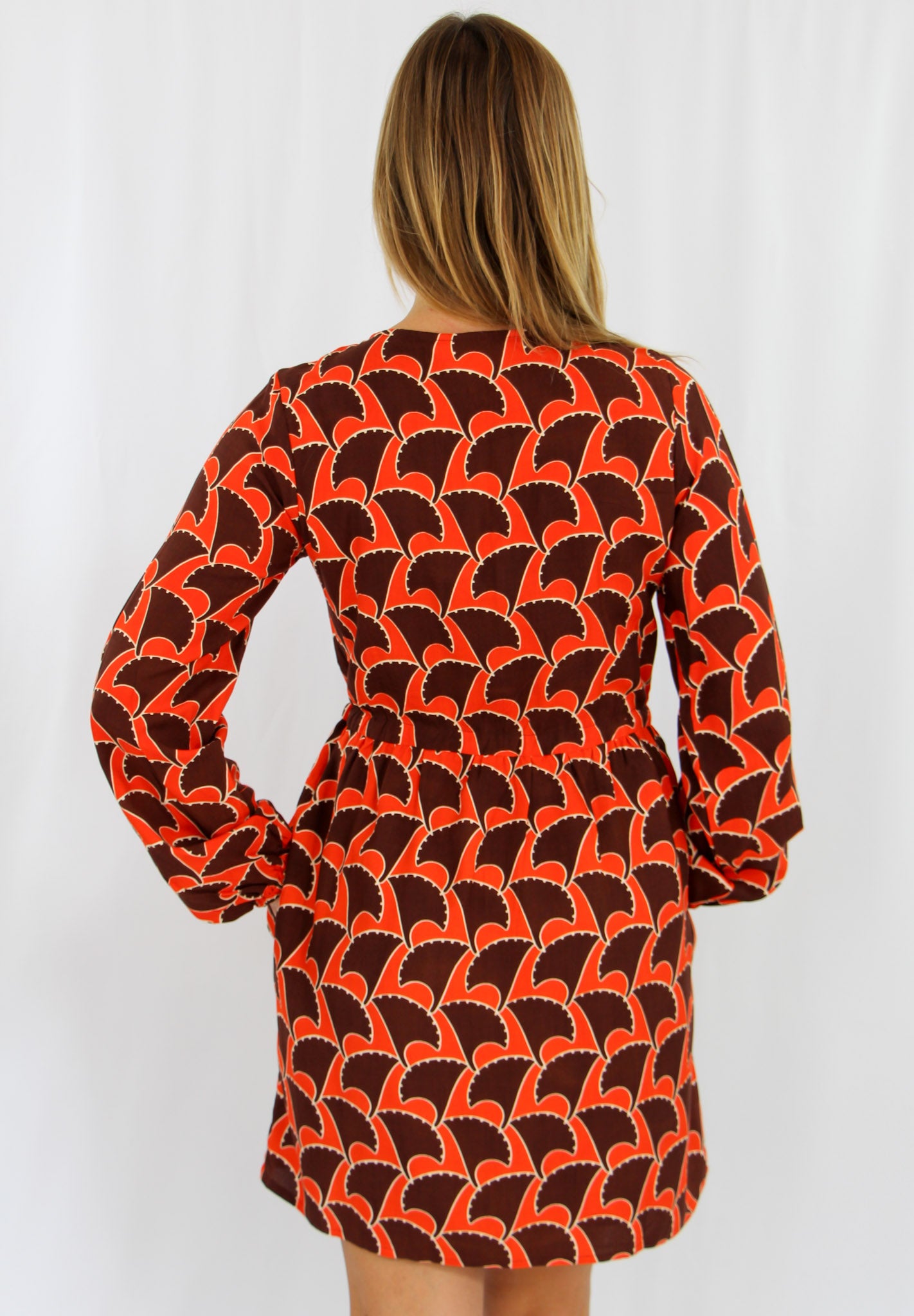 Brown and Orange Midi Dres