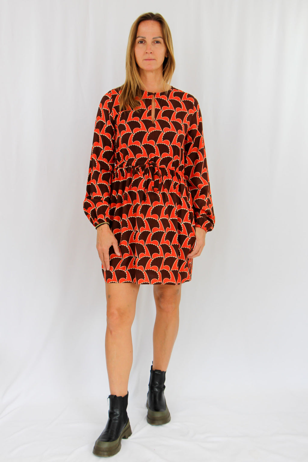 Brown and Orange Midi Dres