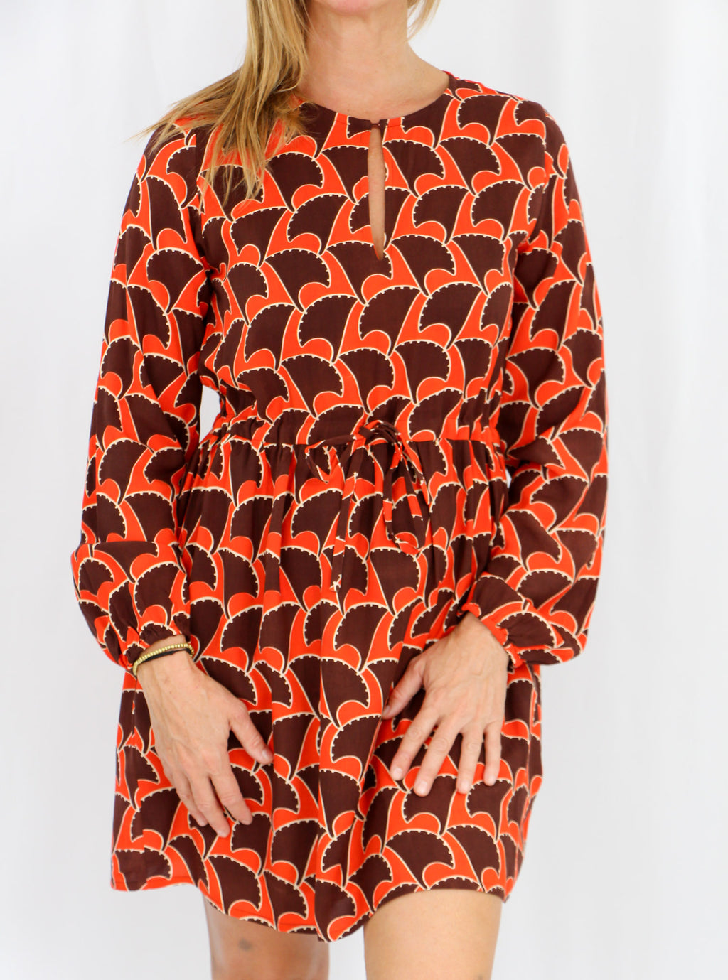 Brown and Orange Midi Dres