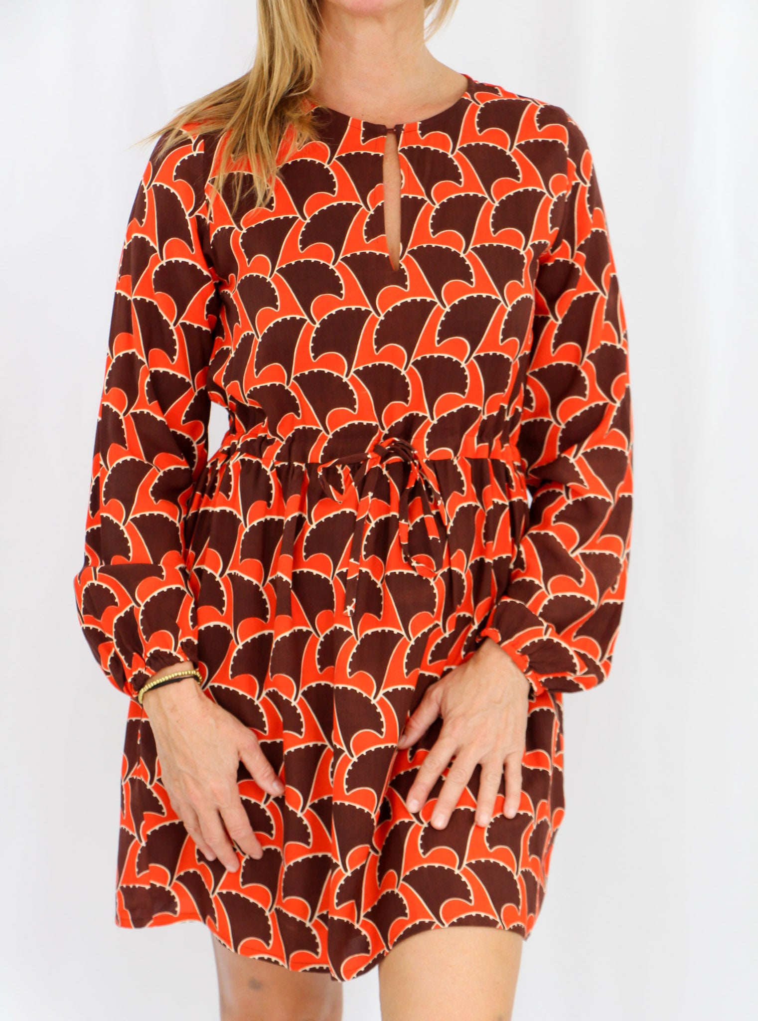 Brown and Orange Midi Dres