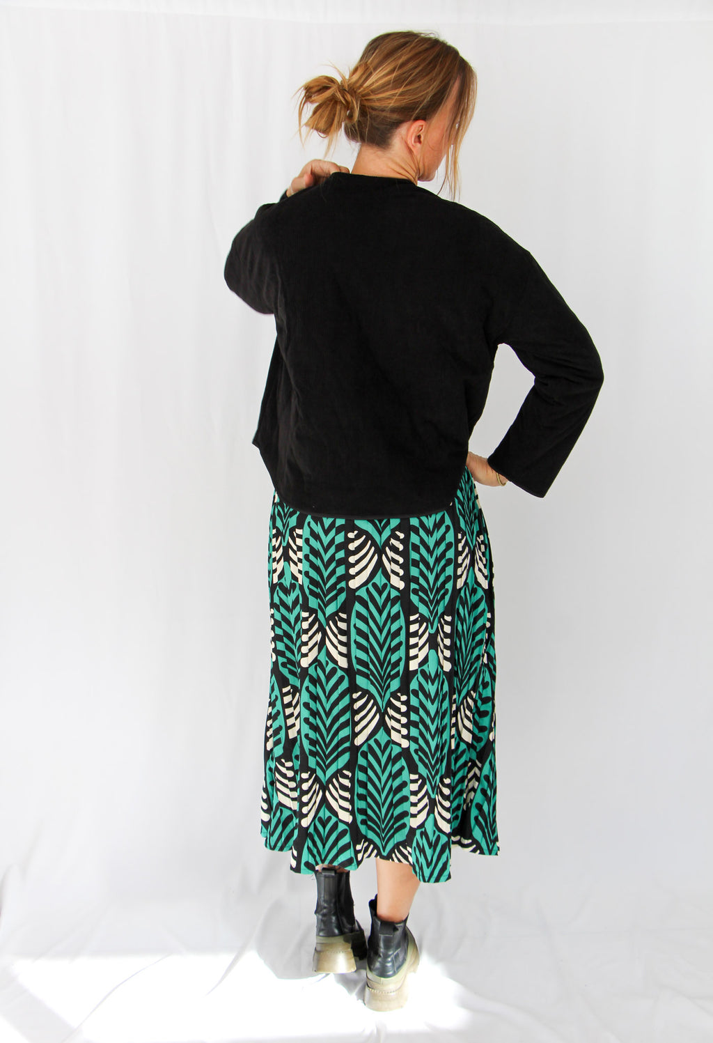 Pleated Flared Midi Skirt