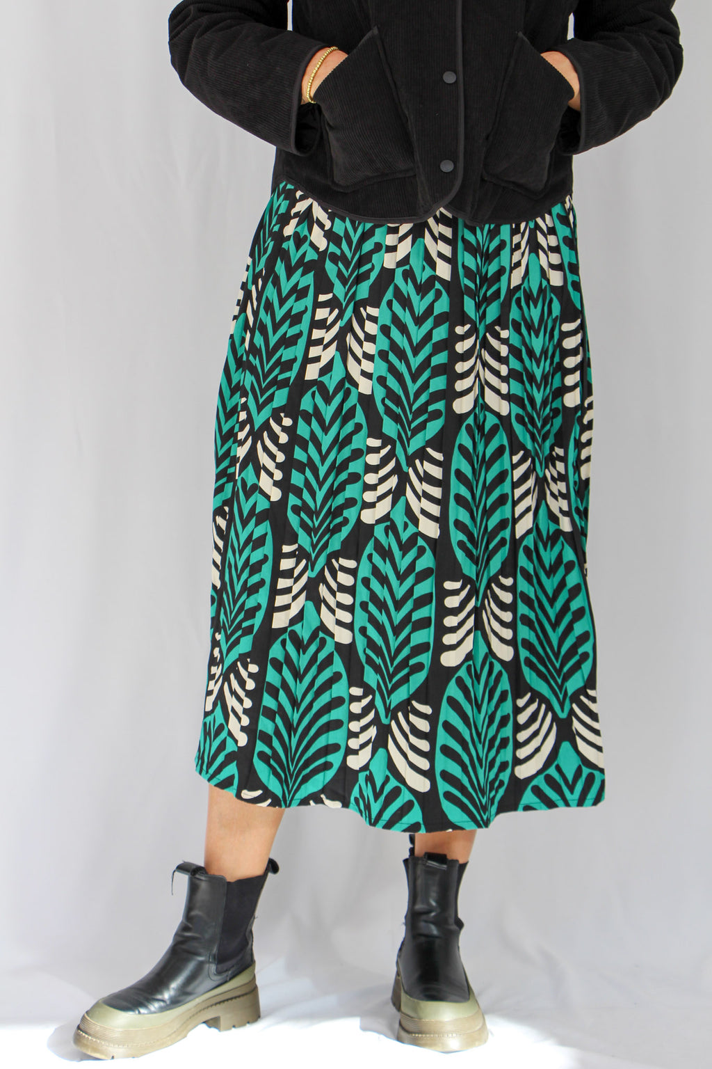 Pleated Flared Midi Skirt
