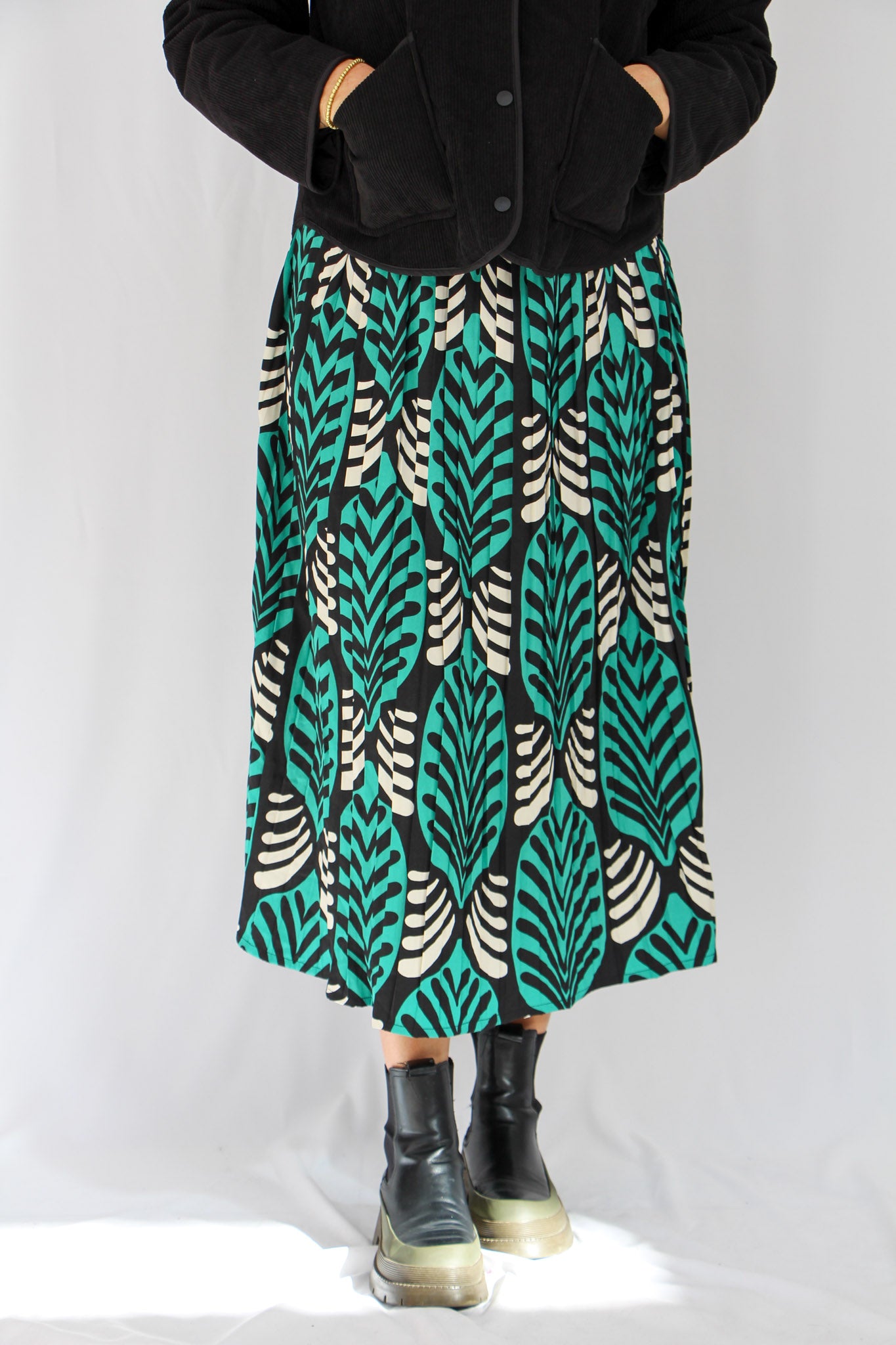 Pleated Flared Midi Skirt