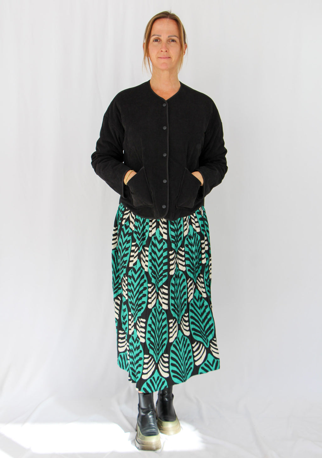 Pleated Flared Midi Skirt