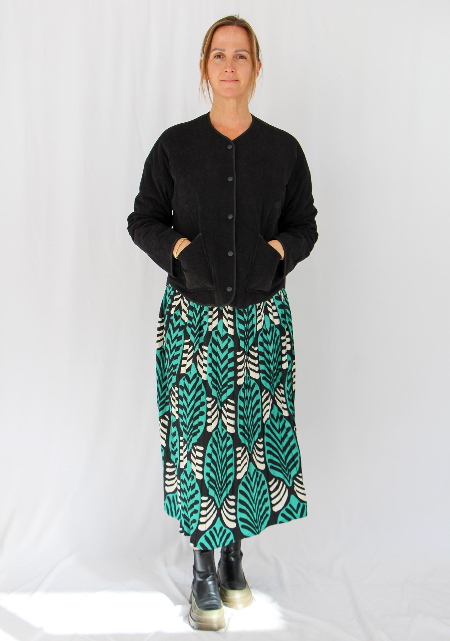 Pleated Flared Midi Skirt